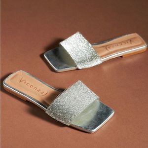 Anthropologie Vicenza Metallic Slide Sandals